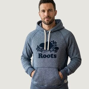 Roots Salt and Pepper Beaver Logo Kanga Hoodie Blue‎ Heather Mens Large